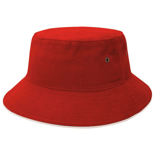 Red White Sandwich Brim Bucket Hats